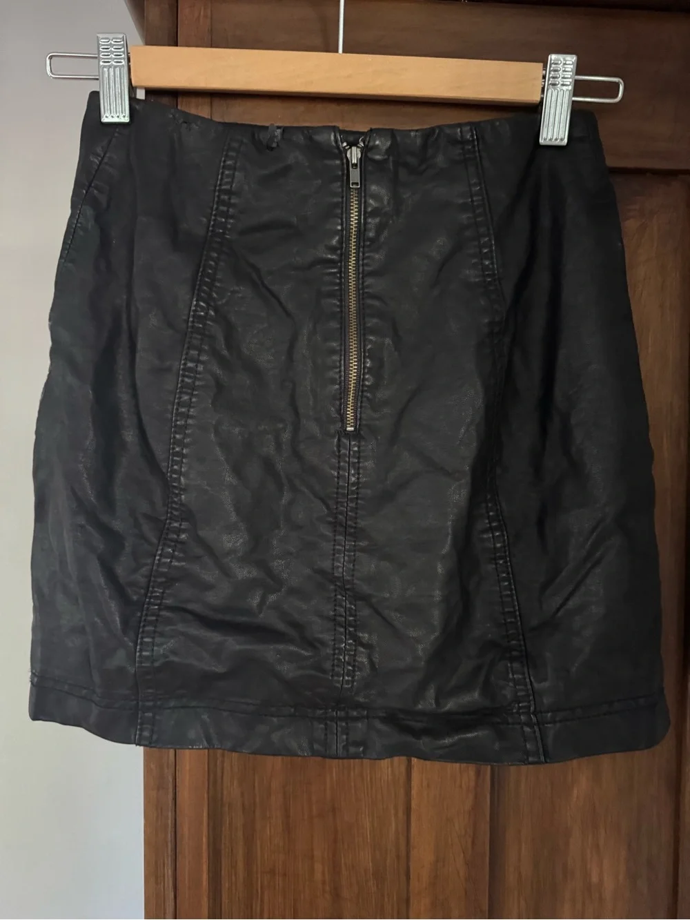 Free People Black Faux Leather Mini Skirt - Sleek Panel Stitch Design